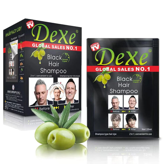 10 PCS Dexe Hair Shampoo Instant Hair Dye for Men & Women (250ml), Black Color - Simple to Use - Last 30 days - Natural Ingredients for Woman&Man